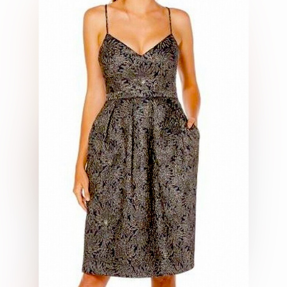 LAUNDRY NAVY/GOLD JACQUARD PARTY DRESS SIZE 10